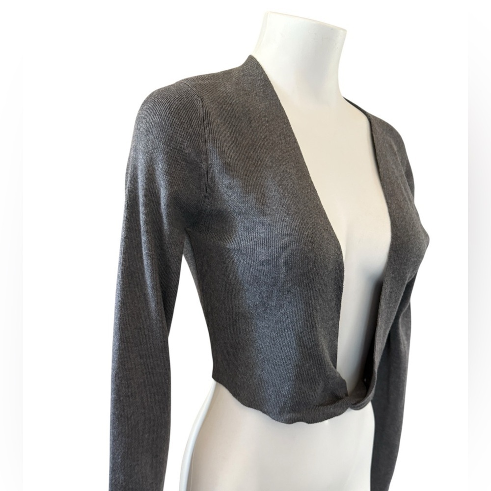Oak +Fort Gray Open Front Wrap Cardigan Sweater, cropped, Grey, Sz XS - Picture 3 of 9